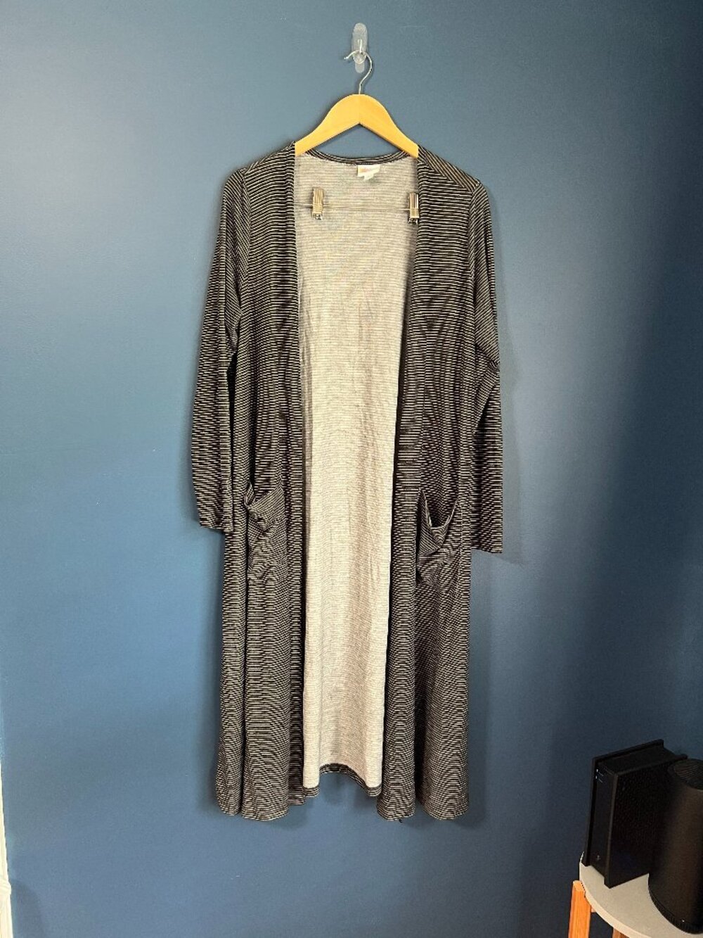 Lularoe Sarah Duster Cardigan Floor Length Open Front Design Gray/White L - Picture 1 of 8